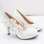 Lace Silver Sequins Adorn White Wedding High Heels