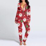Long Sleeve Printed Button One-piece Trousers Home Wear