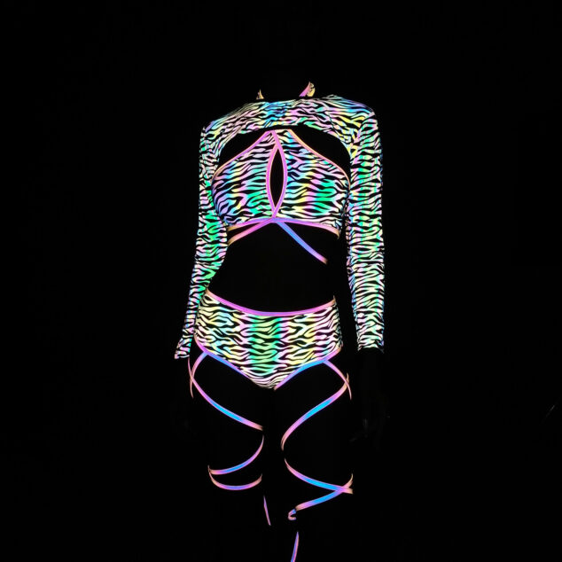 Printed Colorful Reflective Three Piece Swimsuit Women