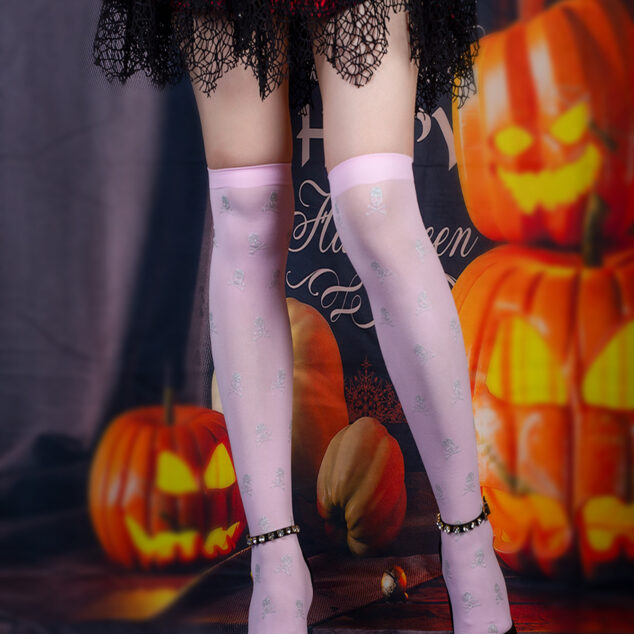 Halloween Black Over-the-knee Printed Skull Thigh High Socks