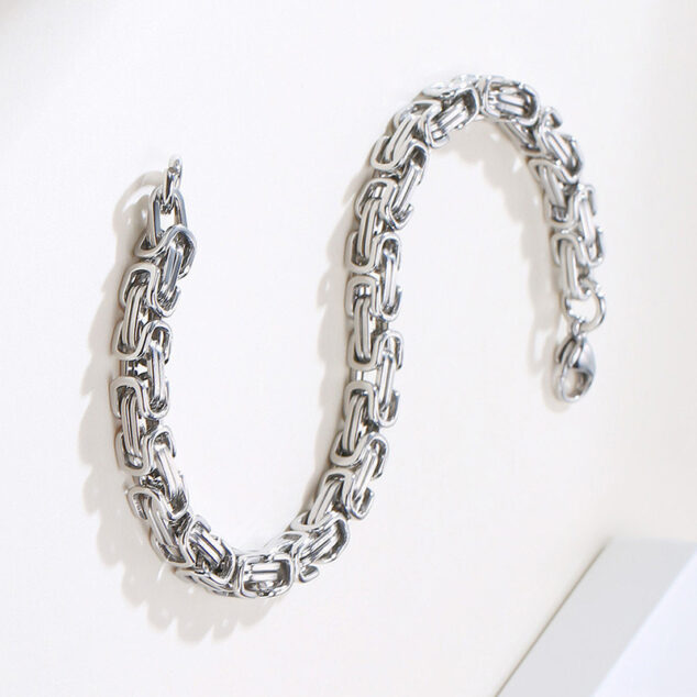 Stainless Steel Titanium Silver Emperor Chain Bracelet